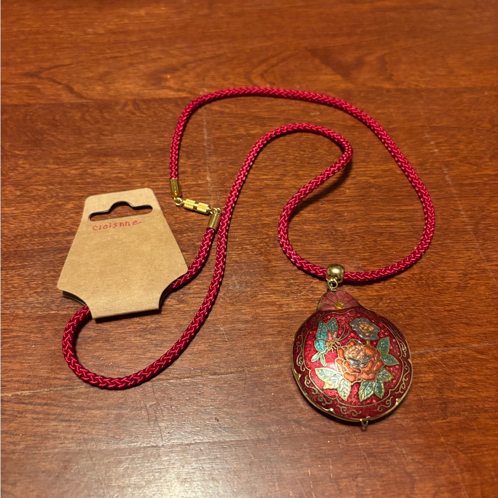Vintage Cloisonn Pendant Necklace With A Holiday Theme